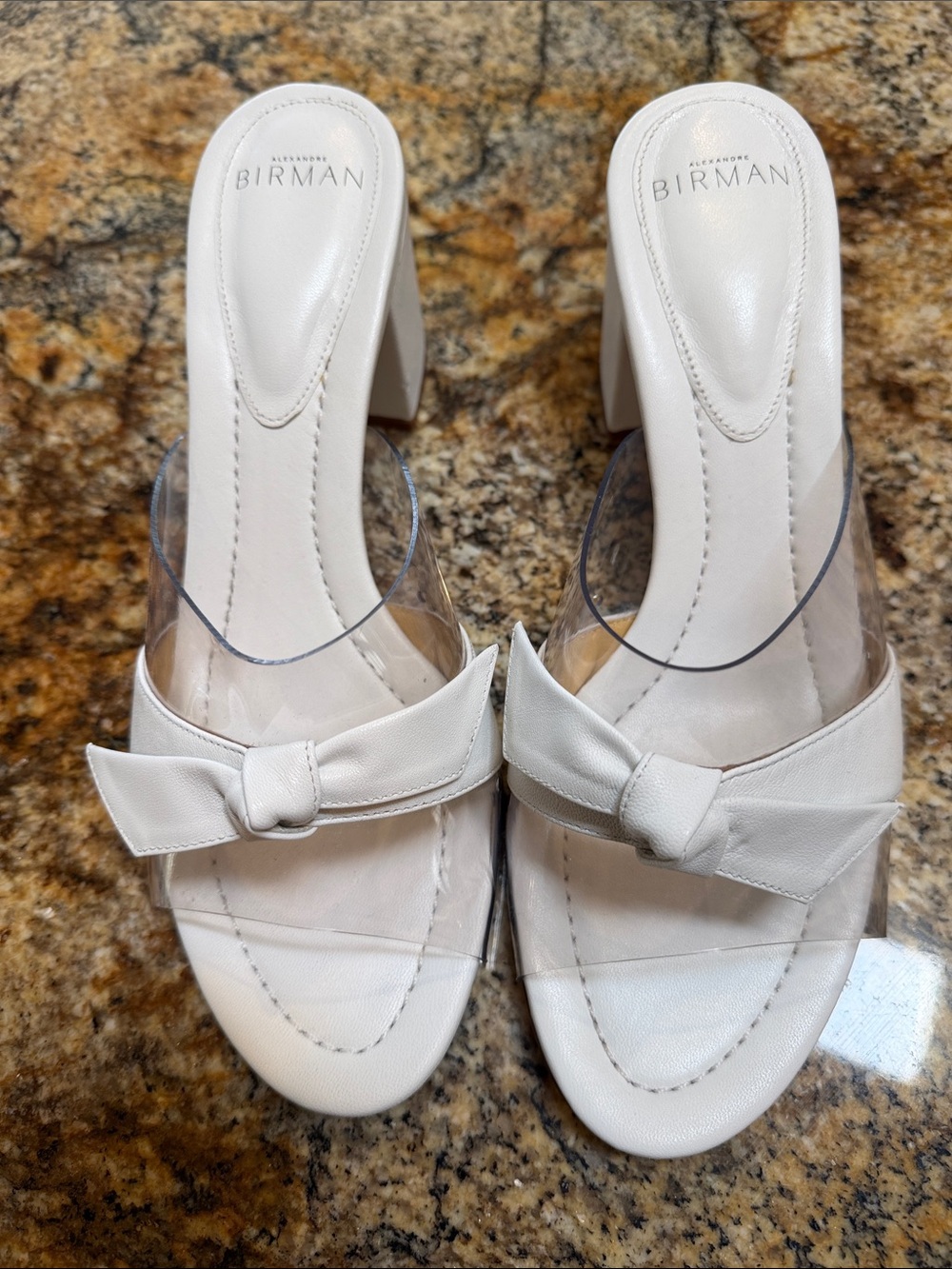 Alexandre Birman Cream Bow Slide Mules with Clear Strap, like new !